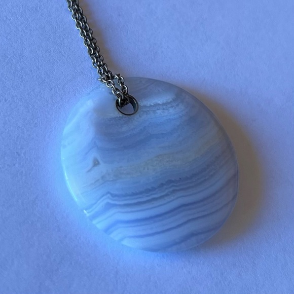 Rare, vintage PERETTI Tiffany & Co. stone disc 925 sterling pendant necklace - Picture 5 of 7